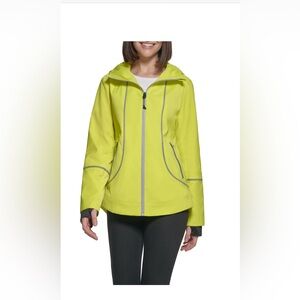 GUESS women, yellow reflective, rain jacket with hood